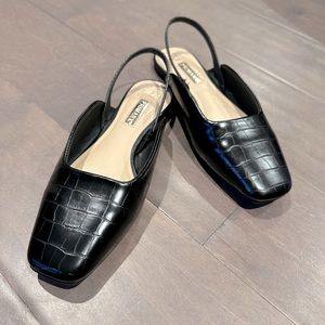 Womens Black Animal Print Synthetic Slingback Flat